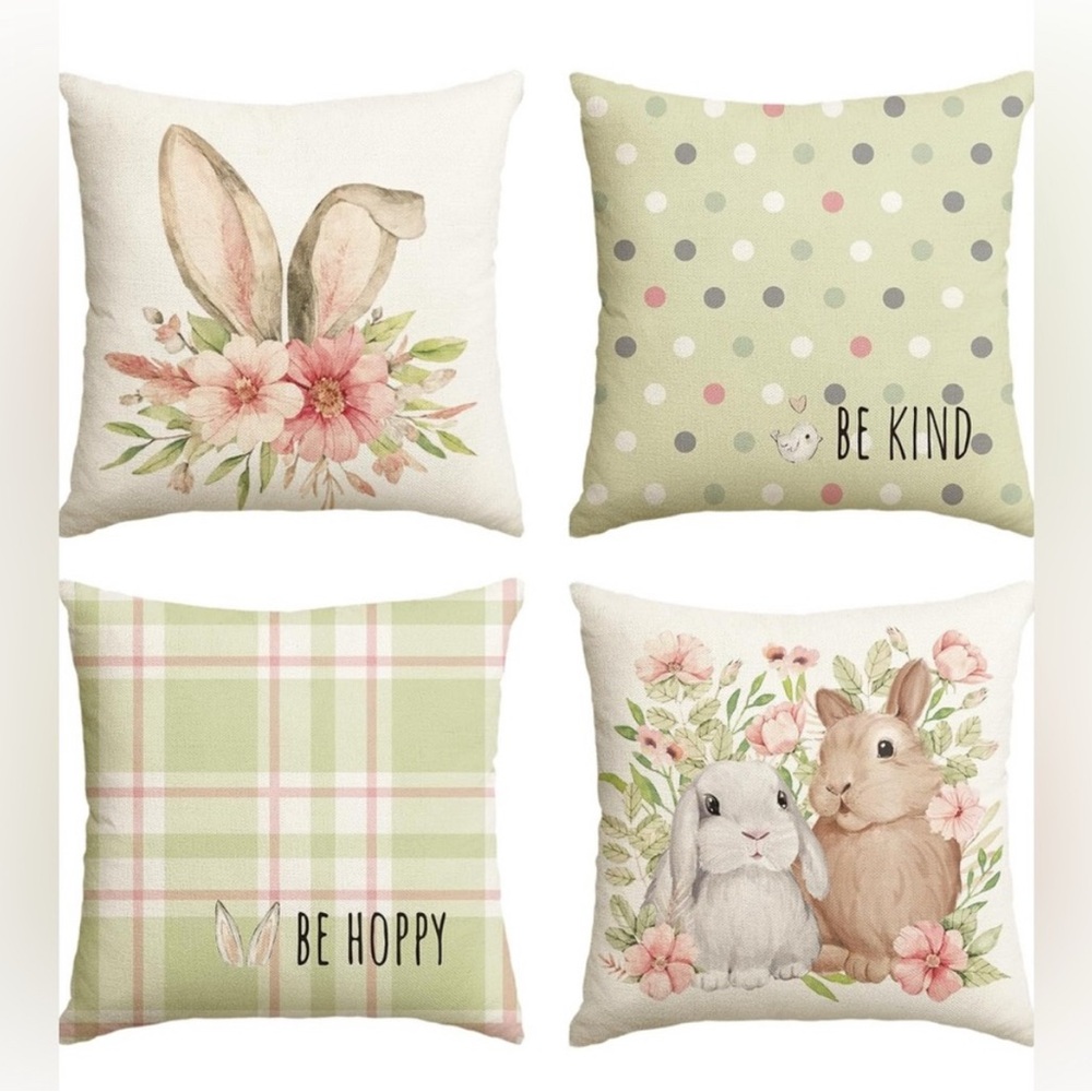 NEW Be Hoppy Be Kind Easter Spring Bunny Pillow covers set of 4